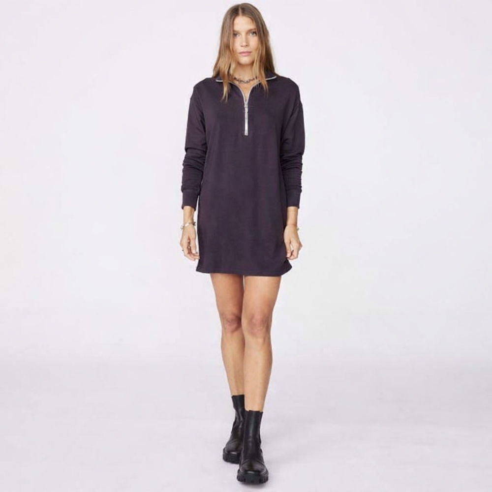 Monrow NWT Half Zip Sweatshirt Dress Grey Charcoal